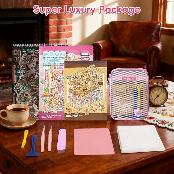 DIY Adult Sticker 3D Pop-Up Scene Book Deluxe Set | 11-Piece All-in-One Professional Creation Solution (Includes 86 Pages with 38 Scenes), Tools & Storage System