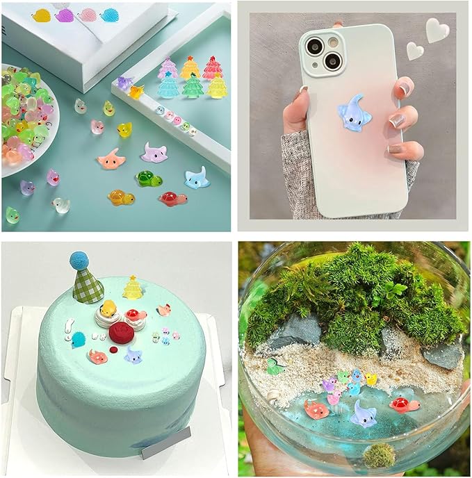 120 PCS Luminous Mini Resin Animal Figurines, 12 Styles, for Miniature Fairy Garden Accessories Micro Landscape Aquarium Garden, Glow in The Dark Tiny Animals