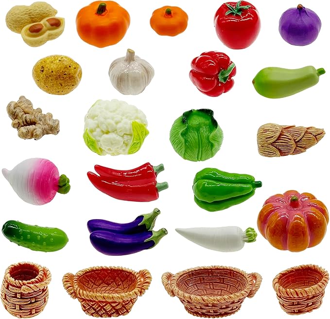 Cayway 22 PCS Miniature Food Mini Vegetables Fairy Garden Accessories for Miniatures Food Kitchen Mini House Store, Micro Landscaping Decoration