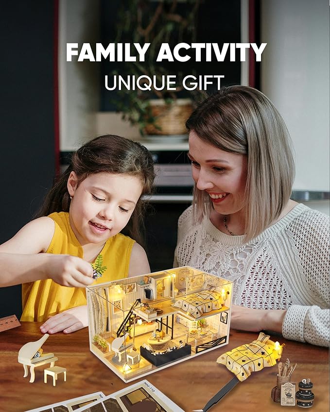 DIY Miniature House Kit, DIY Dollhouse Kit for Adults to Build, Mini House Kit with LED, Mayberry Street Miniatures, Ideal Gifts for Birthday, Halloween Christmas(Satisfied Apartment)