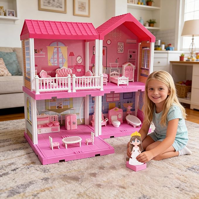 52 Pcs Doll House Mini Furniture, Dollhouse Furniture Set Accessories, Kitchen, Bedroom, Living Room, Bathroom Accessories - Miniature Doll House Toy