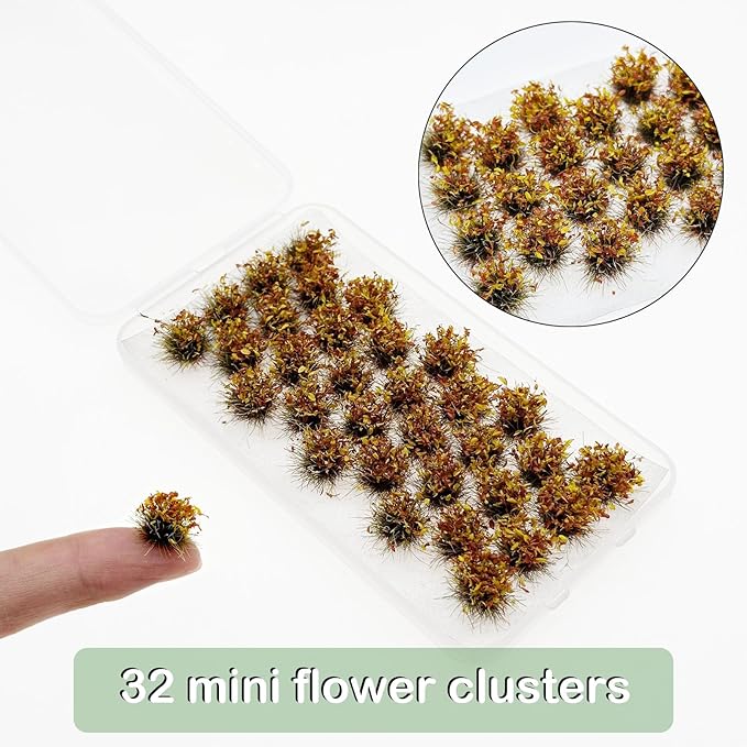 Woohome Static Grass Tufts Flower Cluster Vegetation Groups Miniature Flower Clusters for Terrain Railway Scenery Table Landscape, Light Red and Yellow