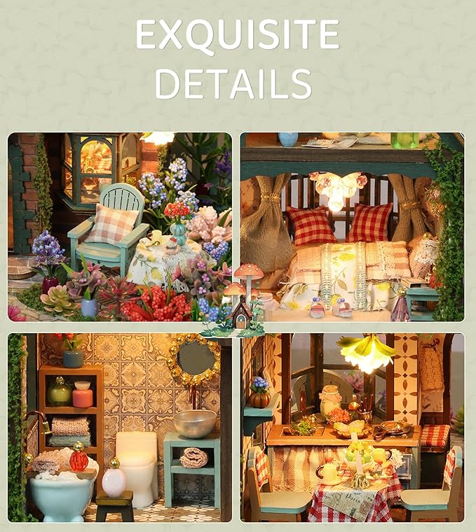 Spilay DIY Dollhouse Miniature House Kit,DIY Kit Mini House Model,1:24 Scale Creative Dollhouse kit with Music Box and LED Lights,Best Christmas Birthday Gift(Fairy Garden)