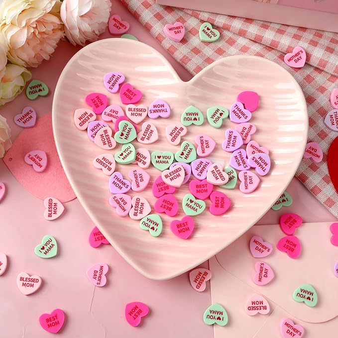 JUNEBRUSHS 120 Pcs Mothers Day Hearts Happy Mother's Day Mini Resin Heart Table Scatter Heart Confetti for Vase Filler Crafts Party Centerpiece Decorations