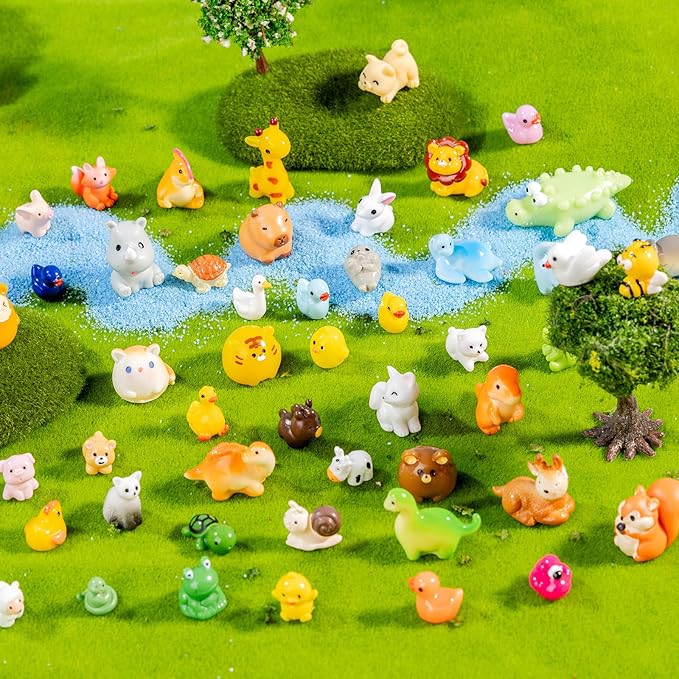 pkaoakyo 52pc Mini Resin Animal Figurines Set - Enchanted Fairy Garden & Desktop Decor, Eco-Friendly Collectible Gift | Vibrant Miniature Resin Animals for Moms, Women & Nature Lovers