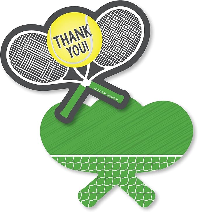 Big Dot of Happiness You Got Served - Tennis - Shaped Thank You Cards - Baby Shower or Tennis Ball Birthday Party Thank You Note Cards with Envelopes - Set of 12