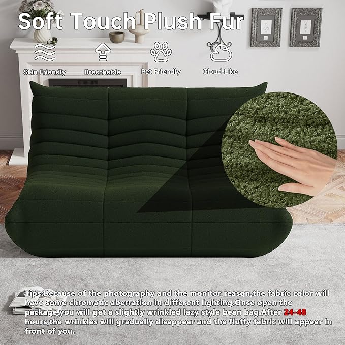 Bean Bag Chairs for Adults, BeanBag Reading Chair Memory Foam Couch 3-Seater, Floor Chair Soft Teddy Material, Comfy Reading Nook Chairs for Bedroom Living Room Office (Green)
