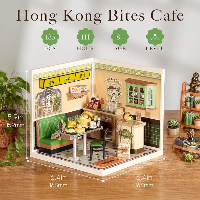 Rolife Super Creator DIY Miniature Plastic House Building Set Playset with LED, Suitable for Mini Figures Construction Toys Diorama Kit Gifts for Teens Adults (Hong Kong Bites Cafe)