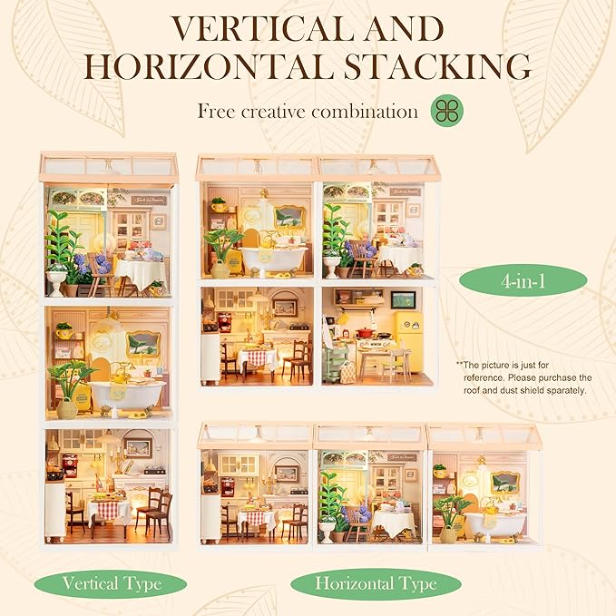 ROBOTIME Super Creator Toy Building Set DIY Miniature House Kit with LED Tiny Room Making Kit Expandable Plastic Craft Toy for Creative Play Home Decor Unique Hobby Gift (Blooming Tea Garden)
