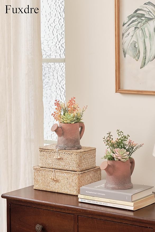 Fuxdre 2-Pack Artificial Succulent Plants in Vintage Pots - Waterproof Fake Plants for Home Office Desk Decor - Low Maintenance Indoor Greenery for Bathroom Shelf Table