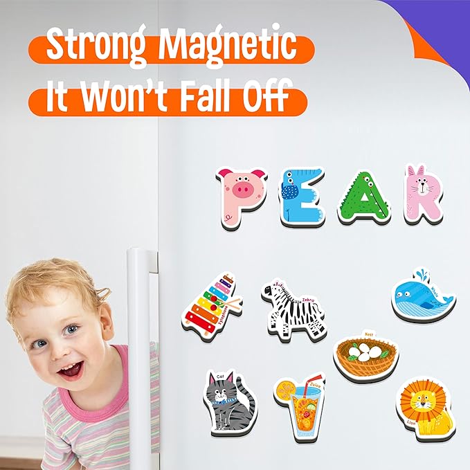 52 Magnetic Letters & Animals, Uppercase Letter Fridge Magnets Refrigerator Decors Alphabet Words Cognition Educational Learning Tool for Kids, Toddlers