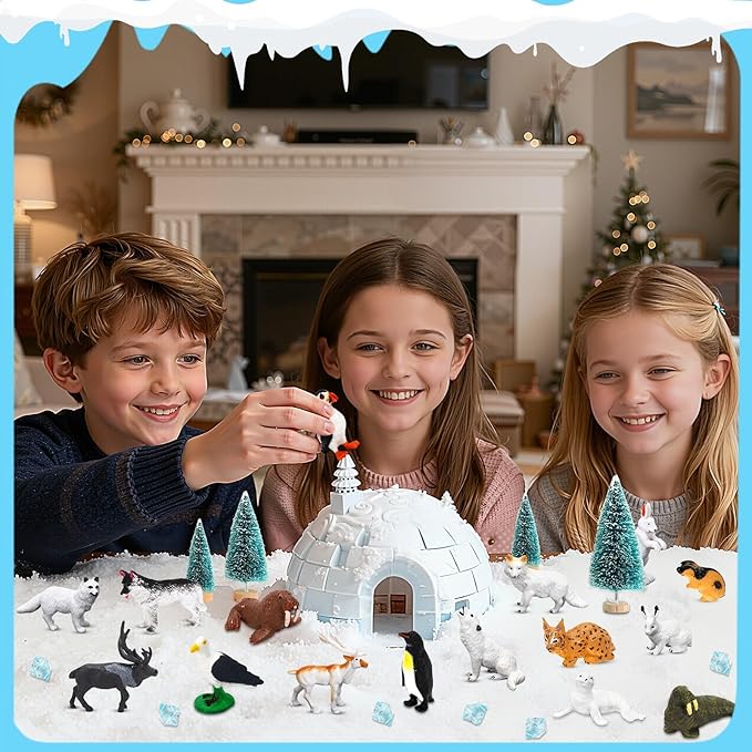21 Pcs Mini Arctic Animals Figurines Set, Polar Bear Penguin Caribou Christmas Tree Model Winter Landscape Ornaments for Miniature Town Activities