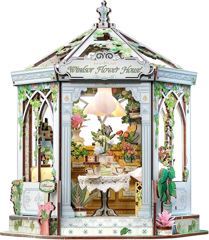 Fsolis Book Nook Kit - DIY Miniature Kit for Adults Tiny House Bookshelf Diorama 3D Puzzles Flower Shop Craft Gifts for Women Book Lovers(Windsor Flower House)