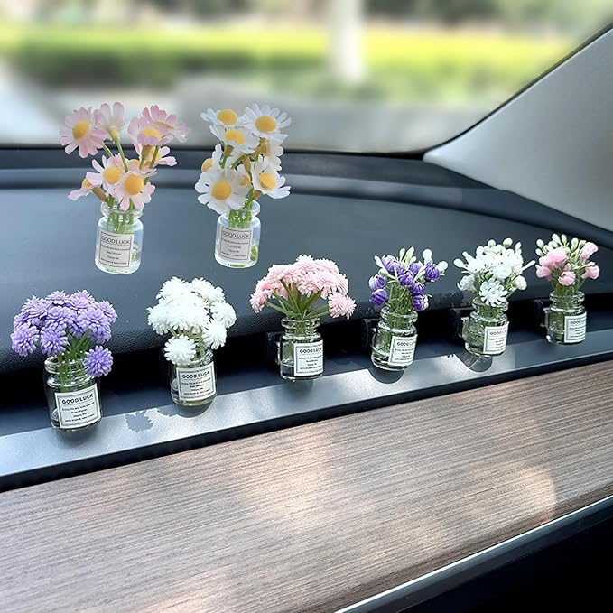 2Pcs Miniature Flower Vases with White & Pink Daisies – Realistic Handmade Dollhouse Accessories for 1:6/1:8 Scale, Fairy Garden Props, DIY Craft Elements, Cupcake Decor,Micro Landscape Embellishments