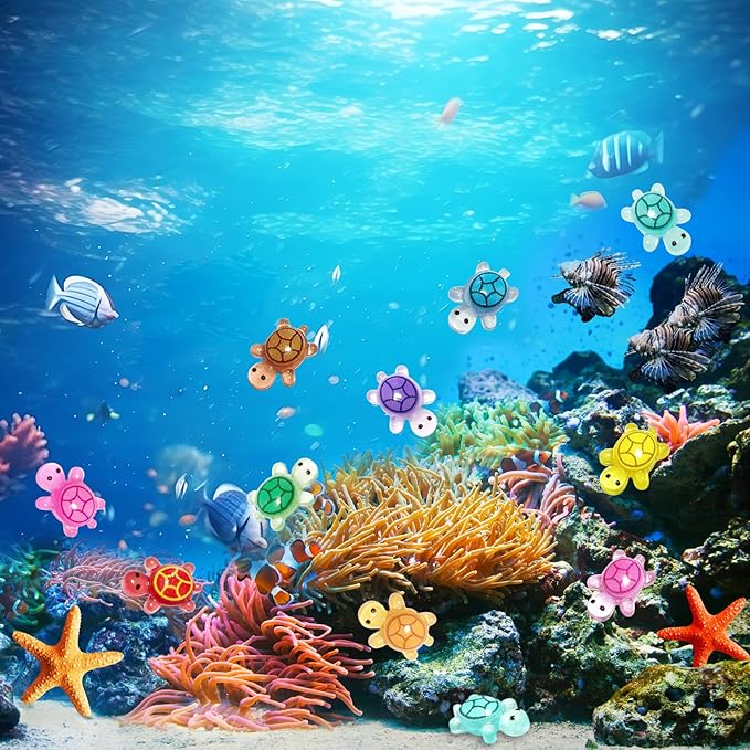 100 Pcs Tiny Mini Luminous Resin Turtles Figures Sea Crafts Glow in The Dark Bulk Plastic Ocean Animals Figurines to Hide 10 Colors Dollhouse Garden Aquarium Micro Landscape Decor