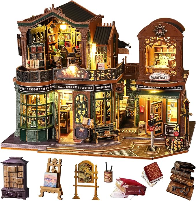 DIY Dollhouse Miniature House Kit,DIY Kit Mini House Model 1:24 Scale with Dust Cover and Music Box,Best Christmas Birthday Gift for Lovers(Twilight Book City)