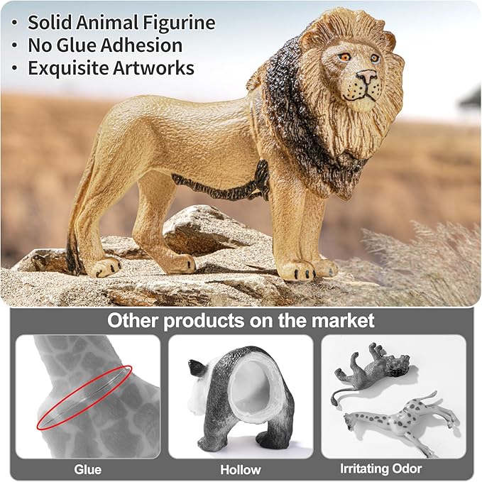 6PCS Lion Toys Figurines Pride, African Jungle Animals Lion Family, Realistic Zoo Animal Toys, Preschool Toy Birthday Gift Cake Toppers for Kids Boys Girls