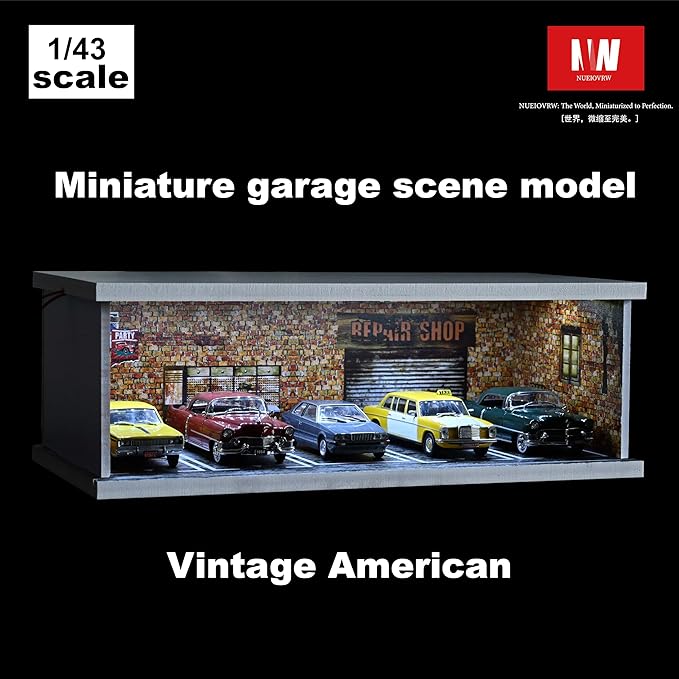 1/43 Diorama Display Case with Tri-Colour Dimmable Lighting, Fits for Hot Wheel Matchbox Mini GT Diecast Cars Model,1:43 Car Garage Parking Lot Scene Display Storage (Red Brick)