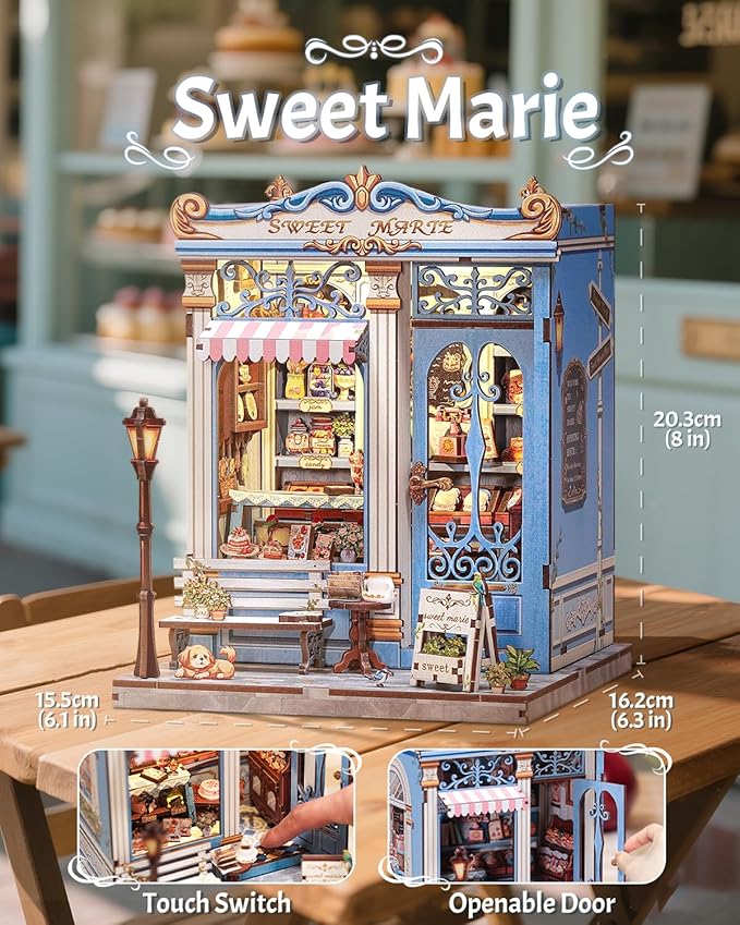 CUTEBEE Book Nook Kit - DIY Miniature House Bakery Patisserie Dollhouse Kit for Adults, Booknook Tiny House Bookshelf Decor 3D Wooden Puzzle, Gifts for Family, Friends (Sweet Marie)