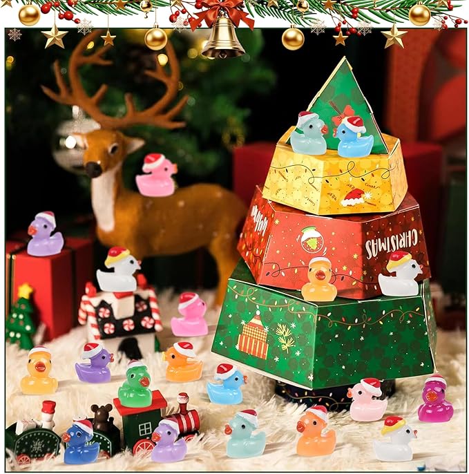 160 PCS Mini Resin Ducks Wearing Santa Hats, 16 Color Tiny Christmas Duck Figures for Dollhouse, Fairy Garden Ornaments, Xmas Goodie Bag Fillers Party Favors Supplies, Classroom Prizes