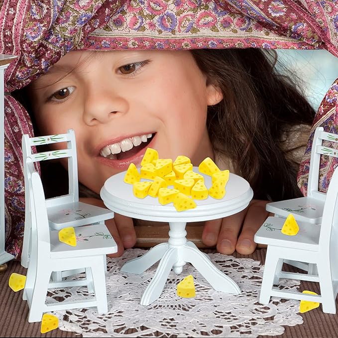 Gejoy 50 Pieces Miniatures Food Cheese Toy Halloween Decoration Mini Fake Cheese for Dollhouse Accessories Models for Kitchen Decoration DIY Accessory