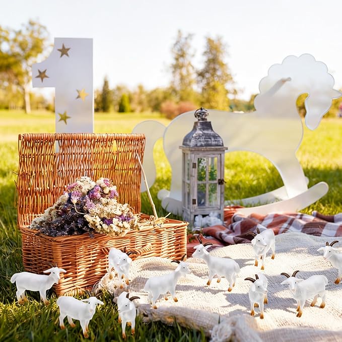 30 Pcs Mini Goat Figurines Miniature Resin Farm Animal Figurines Set for Decorating Outdoor Micro Landscape Mini Gardens Potted Plant Accessories and Creative DIY Props Cake Topper (Goat)