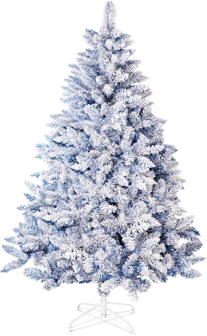 Incbruce 6ft Artificial Christmas Tree, Xmas Tree with 1,000 Branch Tips, Flocked Christmas Tree with Metal Stable Stand Base for Indoor and Outdoor Holiday Decoration(Blue)