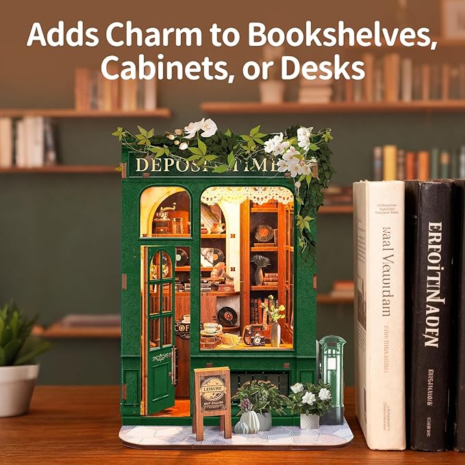 BELEEV Book Nook Kit, DIY Miniature Dollhouse Kit, 3D Wooden Puzzle for Adult and Teens, Booknook Bookshelf Decor Craft with LED Light, Gifts for Women Teens and Puzzle Lovers - Moments in Time