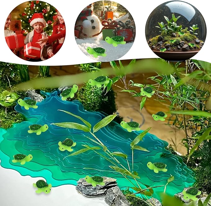 Darovly 100 Pcs Mini Resin Turtles, Green Turtle Figurines, Tiny Miniature Figurines Turtles to Hide, Bulk Small Resin Animals for Landscape Decor Fish Tank Aquarium or Gift