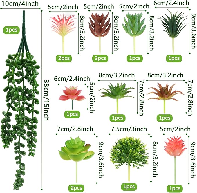 QUOZUO Succulents Plants Artificial, 14pcs Colorful Succulents Plant, Mini Fake Succulents for DIY Crafting Home Garden Office Party