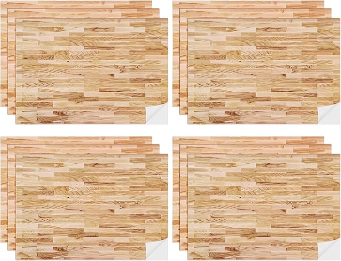 12 Pcs Dollhouse Wallpaper Miniature Dollhouse Accessories Peel and Stick Self Adhesive Mini Wallpaper Flooring for DIY Doll House Mini Room Decoration Craft Projects 8.3" x 11.7" (Natural Style)
