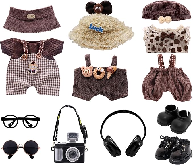 Clothes for Labubu, 9-Piece Clothes and Accessories Set Designed for Labubu Doll Clothes, Includes Glasses, Goggles, Boots, Leather Shoes, Headphones, Camera, and Accessories for Labubu - Style G