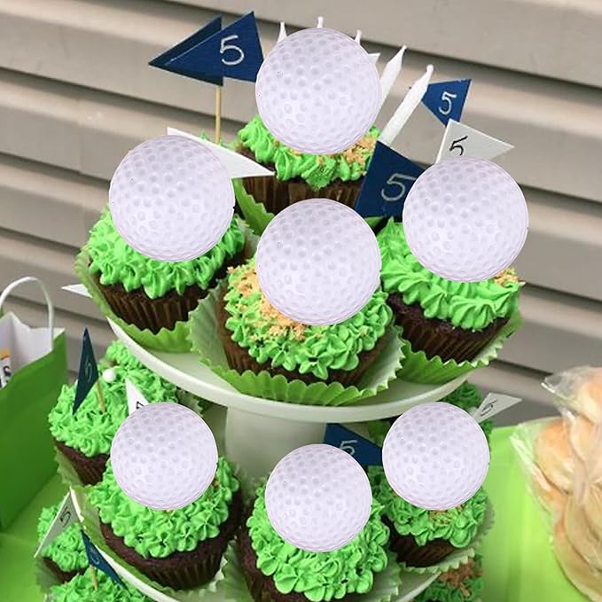 Rsstarxi 12 Pack 3D Golf Cupcake Toppers Golf Theme Party Decorations Golf Ball Cake Toppers Decorations for Sports Golf Theme Baby Shower Kids Birthday Party Cake Decorations