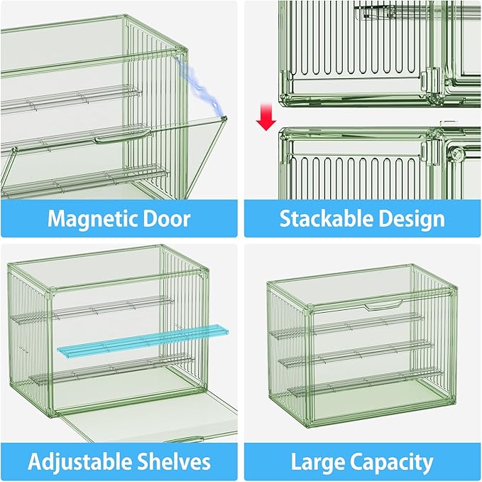 Clear Green Acrylic Figure Display Case for Collectibles 4 Layer Hobby Figurine Display Shelf Cases Stackable Display Boxes with Shelves for Pop Mart Labubu Action Figures, Car Model, 1 Pack