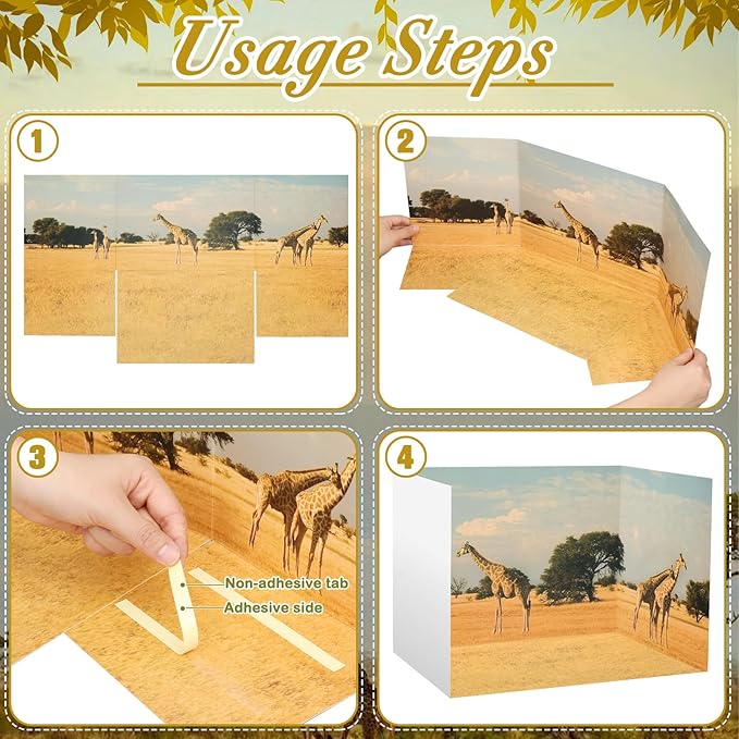 AmazingSpark 2 Set Grassland Style Diorama Box and Fake Grass Decor, Safari Animal Diorama Project Supplies Set, Cardboard Display Case Kit & Artificial Grass with Double Sided Tapes for DIY Crafts