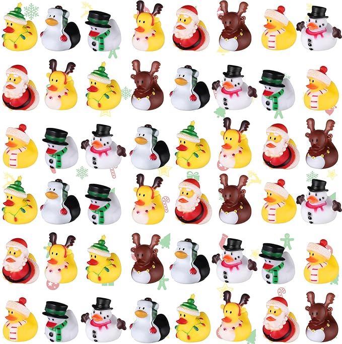 Sratte 24 Christmas Rubber Duck Bulk, Mini Santa Rubber Duck Bath Toys Assorted Xmas Party Decorations for Christmas Party Favors Stocking Stuffers Gifts for Coworkers Class (Cute Style)