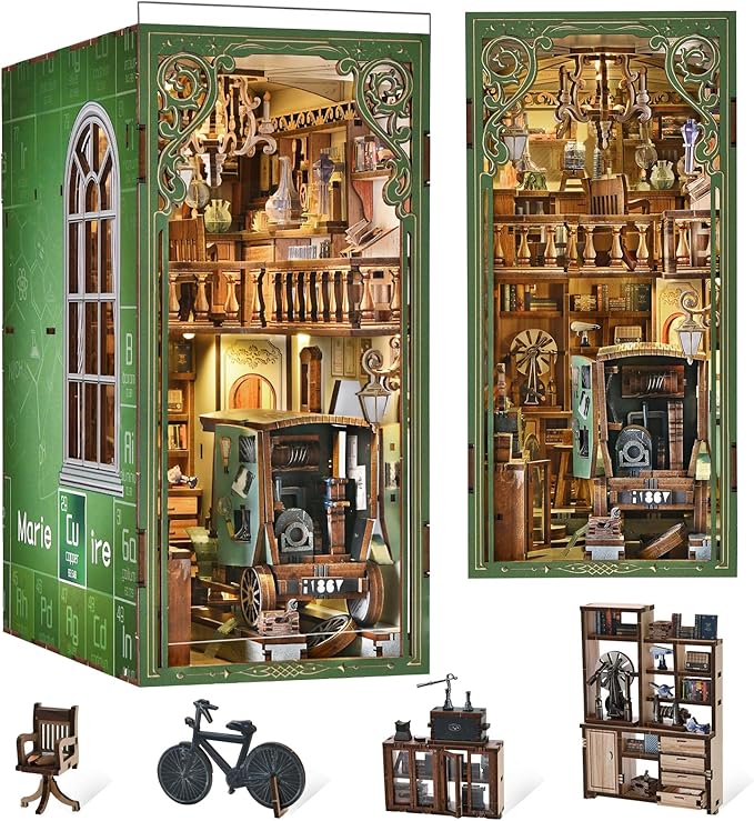 Book Nook Kit - 3D Wooden Puzzles for Adults, DIY Scene Miniature Kit, Tiny House Booknook Craft Bookshelf Decor Mini Scale Model, Gifts for Puzzle Lovers (The Radium Lady)