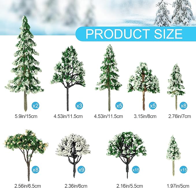 Skylety 70 Pieces Model Trees 1.2-6.3 Inch Mixed Miniature Toy Trees Diorama Supplies Fake Plants for Train Scenery Architecture DIY Crafts, Building Model Scenery Landscape Natural Green(Novel)