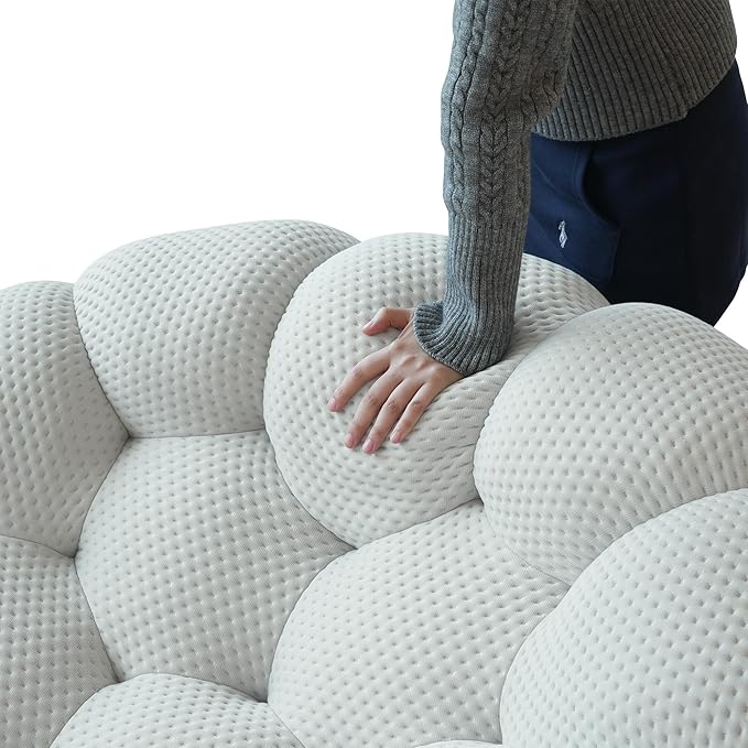 JACH 3 Seater Bubble Sofa and Single Seat Curved Couch, Comfy Upholstered Sofa, Mesh Fabric 3D Honeycomb Shape Modern Couch for Living Room, Office, Apartment, Small Space (Light Grey)