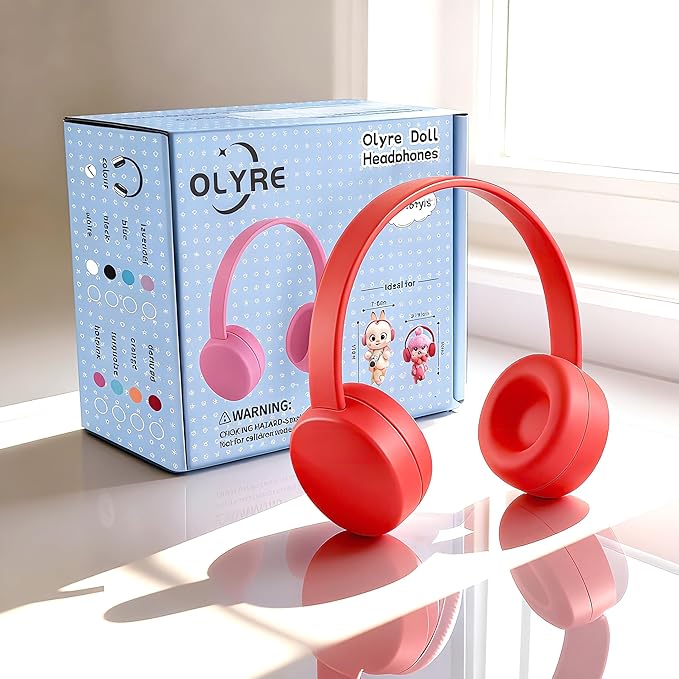 Olyre Doll Headphones for Dolls, Fits 17cm(6.69") Height Trendy Dolls or 1/6 BJDs, Miniature Headset Costume/Clothing Accessory (Doll Not Included) (Red)
