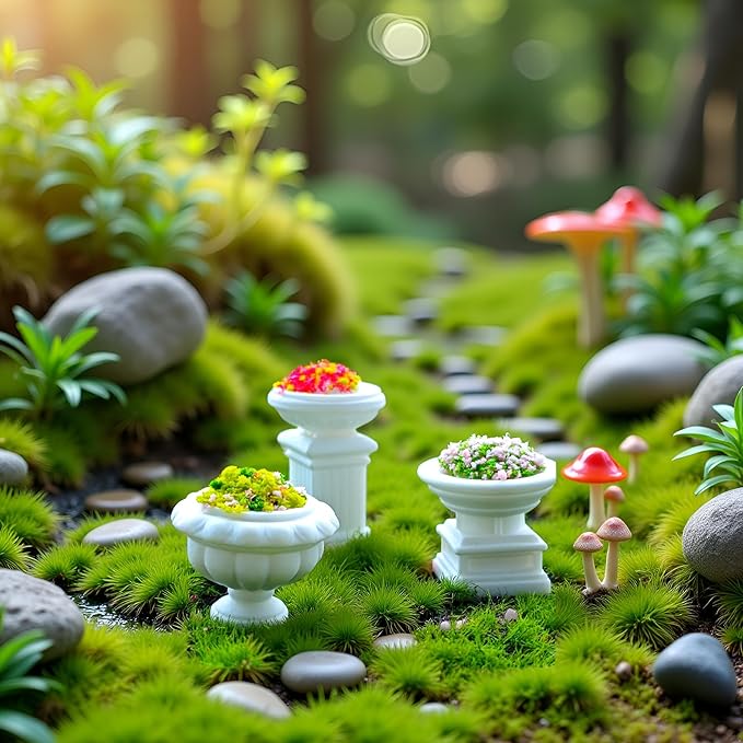 Miniature Dollhouse Plant Flowers, Mini Potted Plant Artificial Tiny Flowers Plants,Tiny Fake Greenery Bonsai Ornament Crafts for Doll House Accessories (Roman Style)