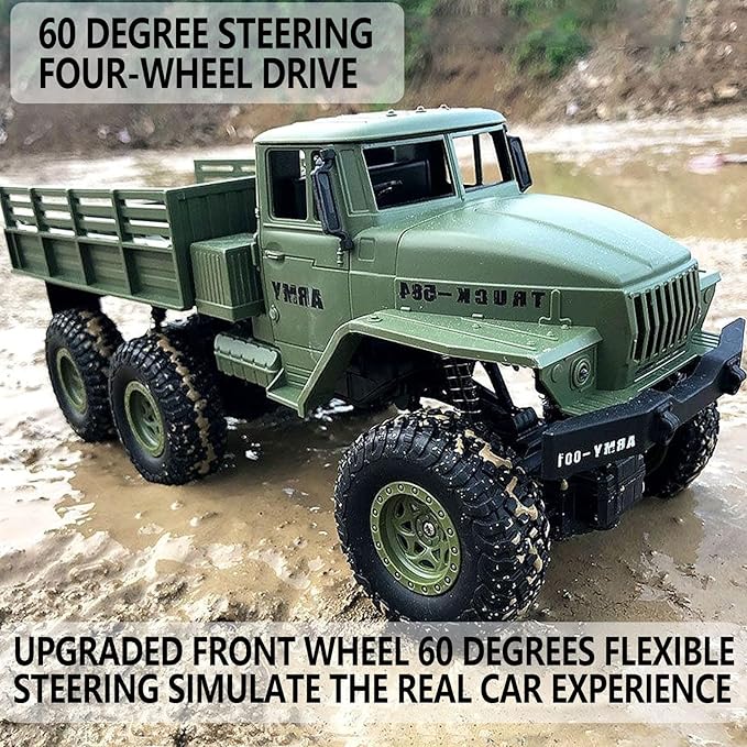 RC Military Truck 6x6 Road Remote Control Car 1/16 Scale Remote Control Truck 4WD All Terrain Rock Army Transport Vehicle Toy Vehicle for Kids Children Boy Gift