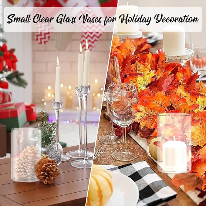 12pcs Glass Cylinder Vases for Centerpieces, Floating Glass Candle Holder for Dinner Table 6 Inch Tall Clear Flower Vases for Wedding Decoration, Birthday Party, Home, Holiday