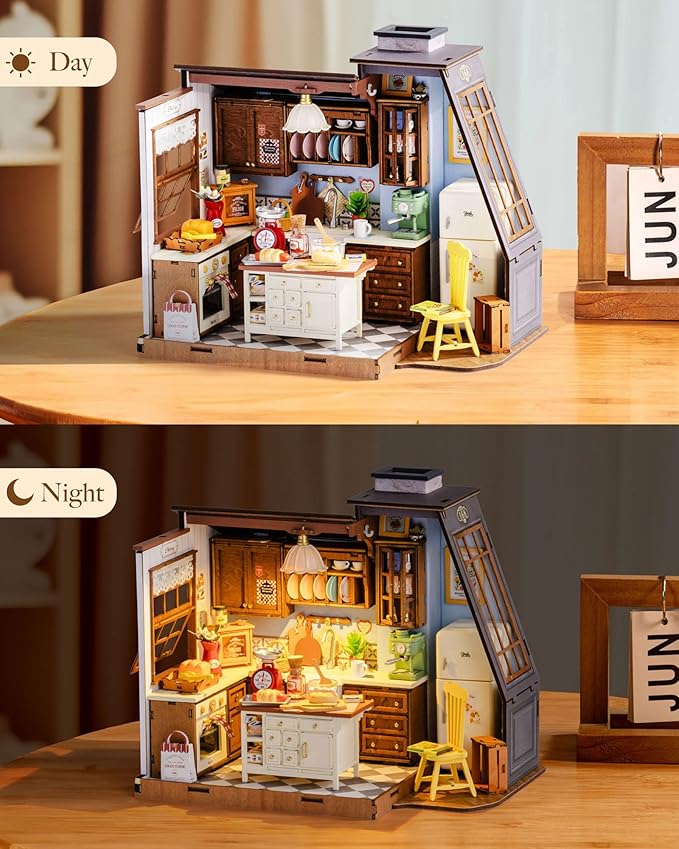 Rolife DIY Dollhouse Miniature House Kit 1:18 Scale Baking Kictchen with Pitched Roof Window, Diorama Tiny House Building Kit Crafts for Adults Home Decor Gift for Women Men Her
