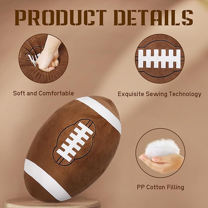 OurHonor Football Plush, 18" Soft Football Stuffed Throw Pillow, Fluffy Cute 3D Stuffed Ball Indoor Outdoor Plushies Decoration, Games Sports Toy Gifts for Boys and Girls