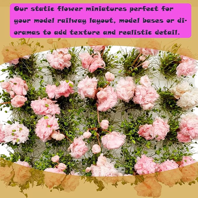 Woohome Flower Cluster Flower Vegetation Groups Grass Tufts Miniature Static Scenery for DIY Architecture Building Model Railway Train Diorama Garden Scenery Landscape Layout (Peony, Pink)