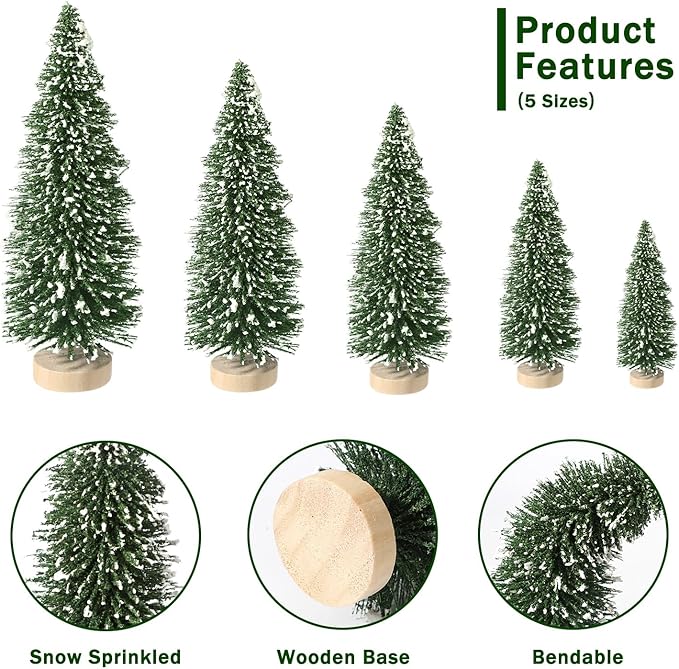 30Pcs Mini Christmas Trees Artificial Christmas Tree Bottle Brush Trees with Wooden Base for Christmas Decor Christmas Party Home Table Craft Decorations(Green-A)