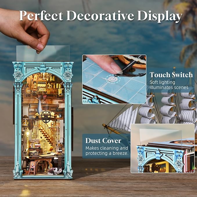 MiniCity Book Nook Kit, DIY Miniature Dollhouse Booknook Kit, 3D Wooden Puzzle Bookend Bookshelf Insert Decor with LED Light for Teens and Adults(Hemingway House)