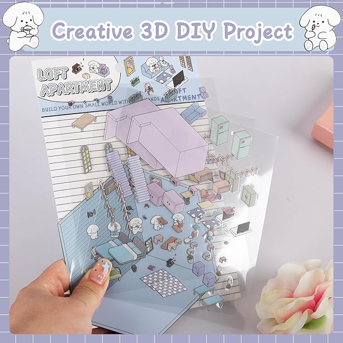 DIY 3D House Stickers, 48 Sets Sticker Therapy 3D Scenes for Adult Fun Cute Cartoon Stickers Scene Make Your Own Mini Room Scenes Miniature Supermarket for Relief Stress Pass The Time