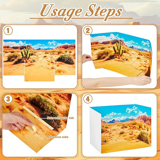 AmazingSpark 2 Set Desert Style Diorama Box and Sand Texture Sticker Decor, Desert Animals Project Supplies Set, Cardboard Display Case Kit & Cards with Double Sided Tapes for DIY Crafts